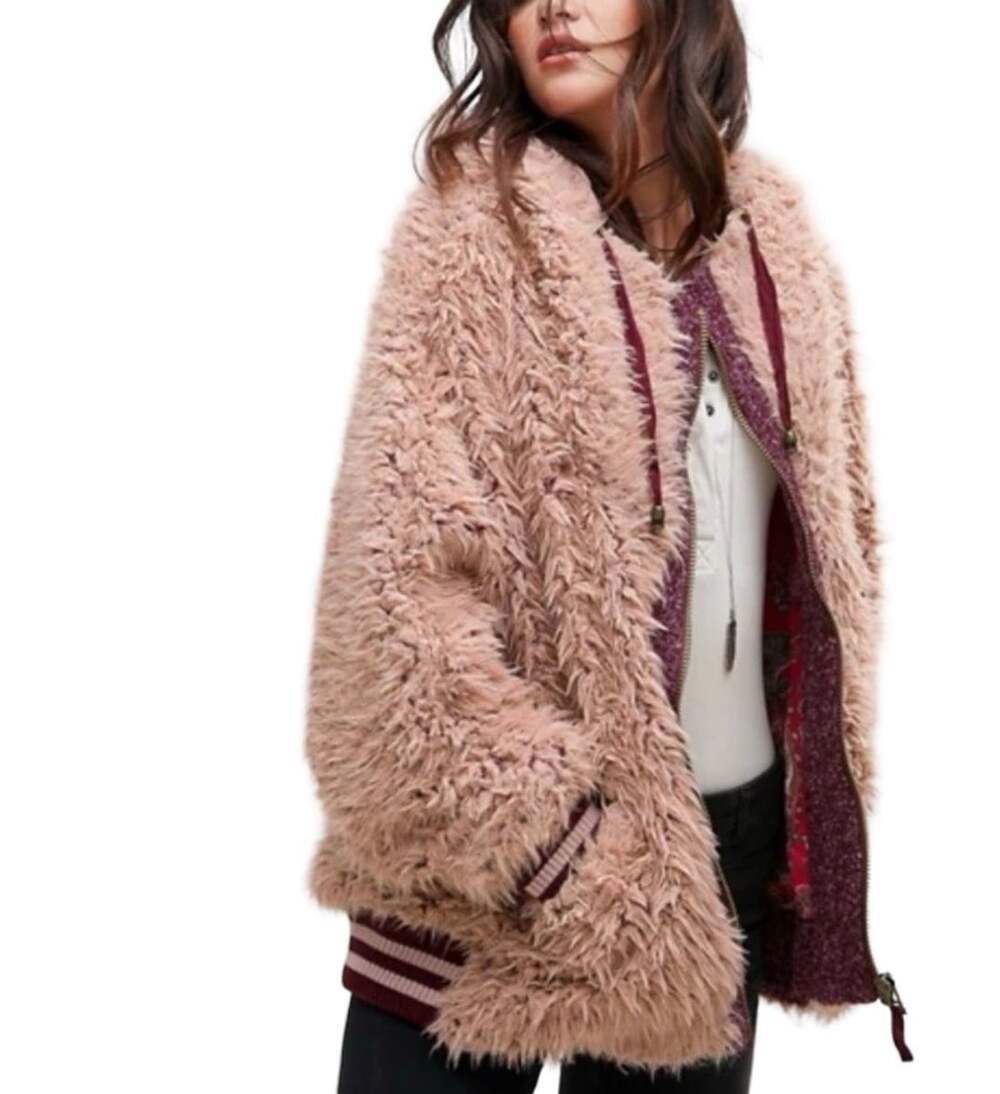 Free People Fluffy Dolman Jacket Size XS / S Pink Faux Fur Oversized Coat